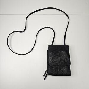 Vintage Grain Leather Womens Black Small Crossbody Purse Shoulder Bag